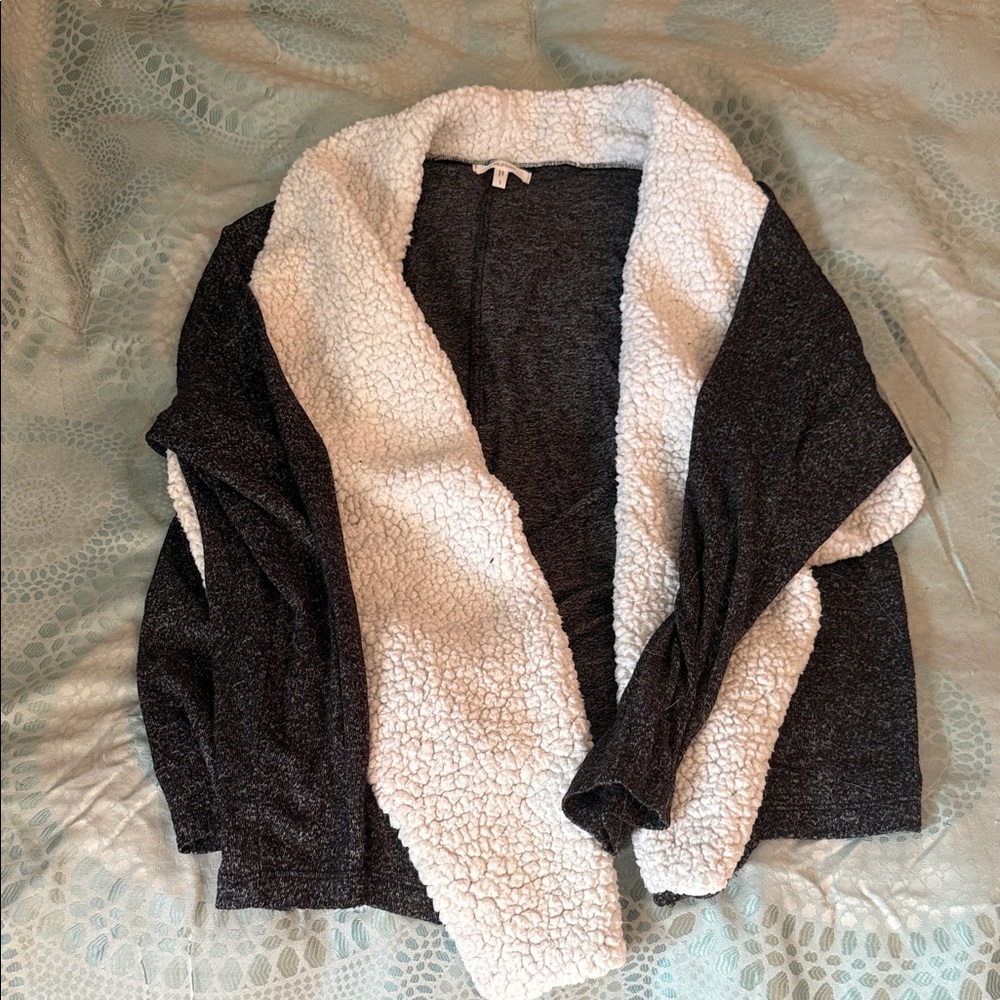 Maurices Black and White Sherpa Sweater Cardigan